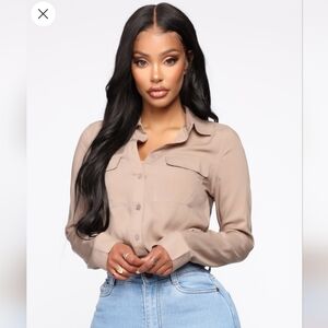 Fashion Nova Beige Button-Down Shirt